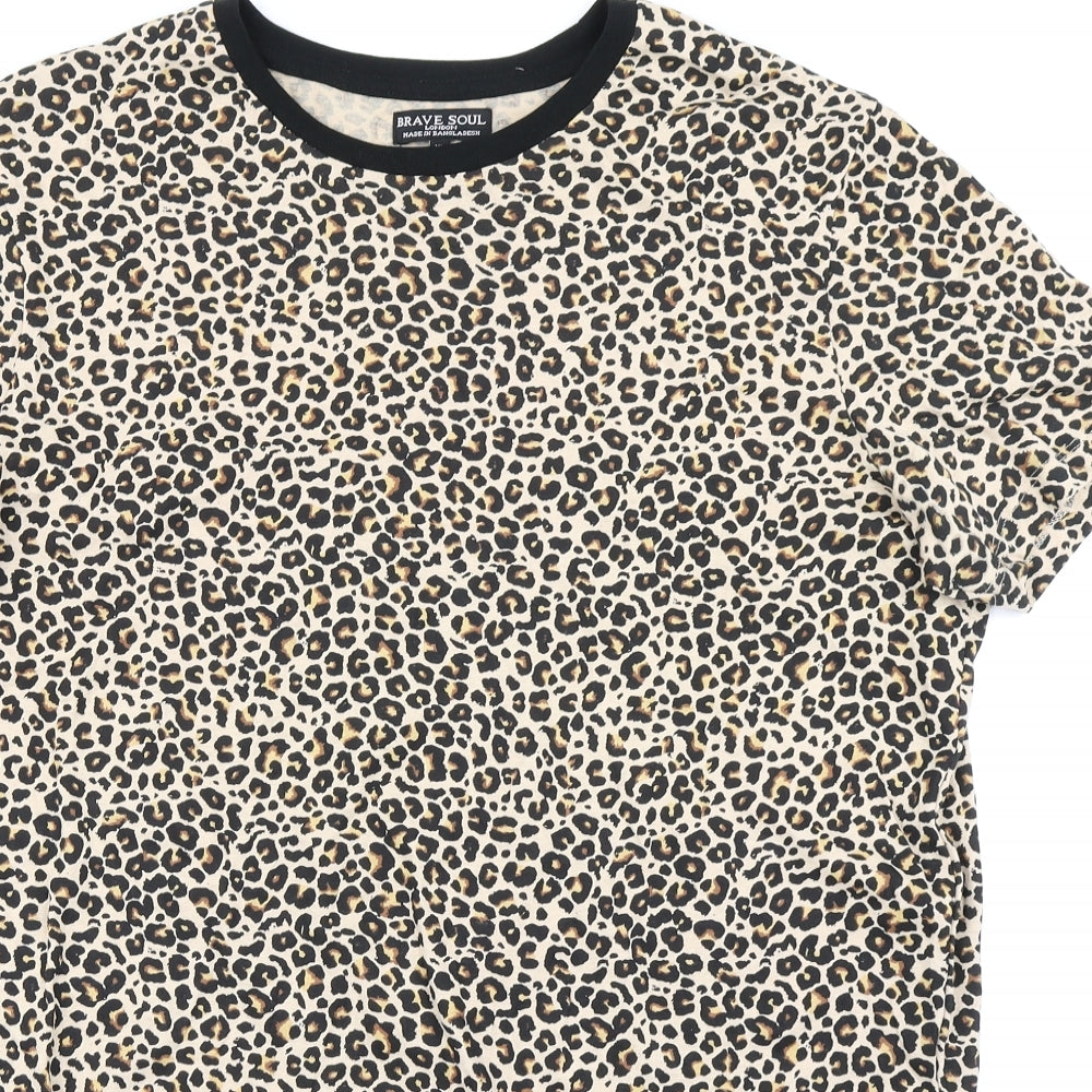 Brave Sould Womens Brown Animal Print  Basic T-Shirt Size XL