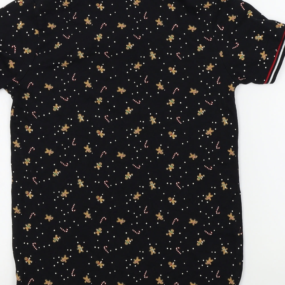Preworn Boys Black Geometric  Basic Polo Size 11 Years  - christmas jumper