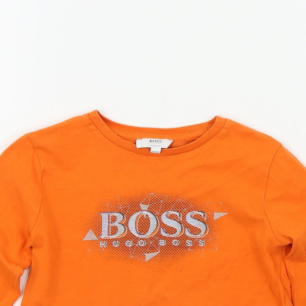 HUGO BOSS Boys Orange Colourblock  Basic T-Shirt Size 4 Years