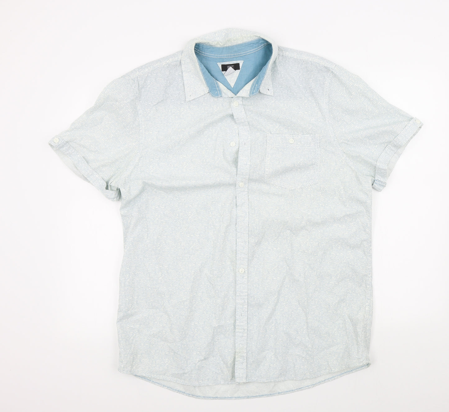 F&F Mens Blue Geometric   Button-Up Size XL