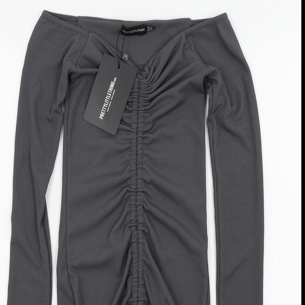 PRETTYLITTLETHING Womens Grey Colourblock  A-Line  Size 6