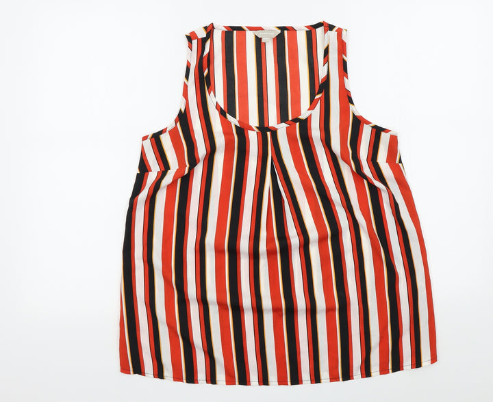 Anthology Womens Orange Striped Basic T-Shirt Size 10
