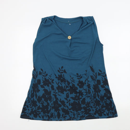 Preworn Womens Blue Floral  Basic T-Shirt Size S