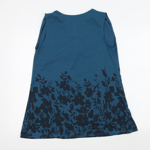 Preworn Womens Blue Floral  Basic T-Shirt Size S