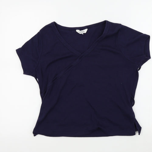 EDITIONS Womens Blue Colourblock  Basic T-Shirt Size 12