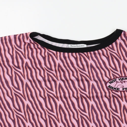 Fearless Illustration Womens Pink Geometric  Basic T-Shirt Size L