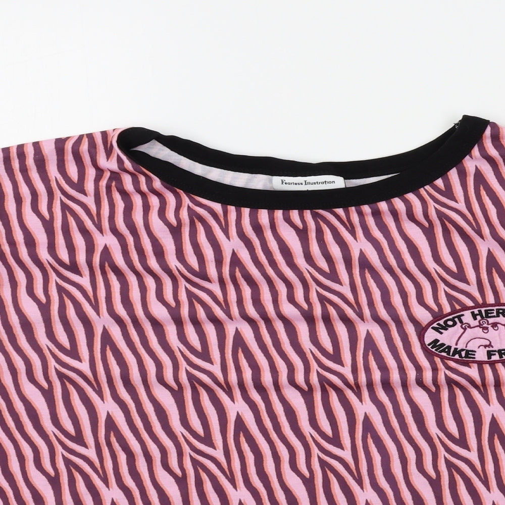 Fearless Illustration Womens Pink Geometric  Basic T-Shirt Size L