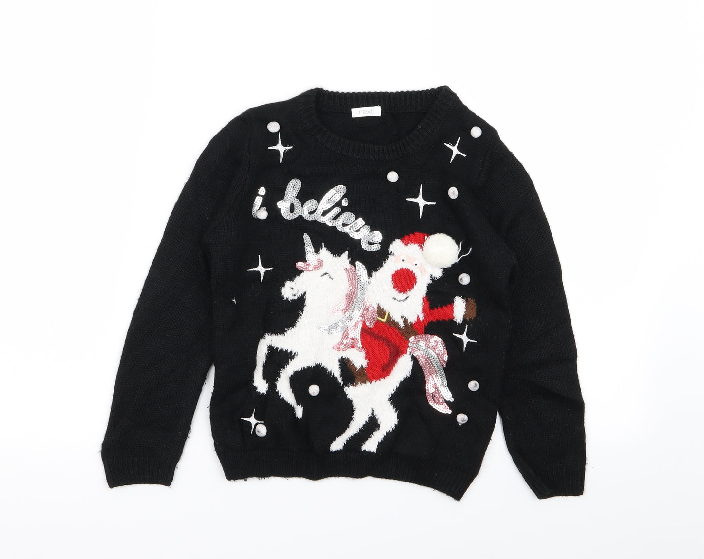 NEXT Girls Black Geometric  Pullover Jumper Size 6 Years  - christmas jumper