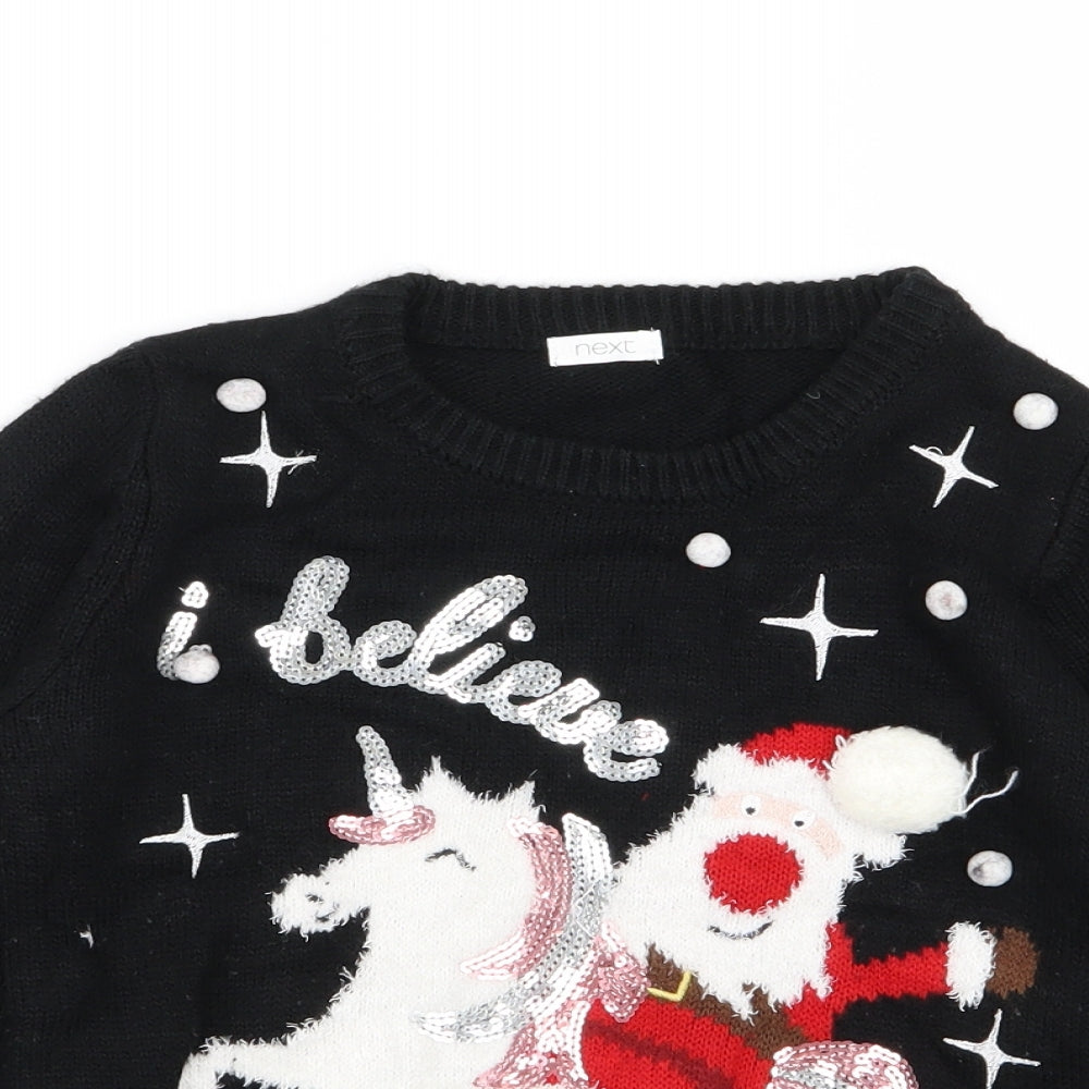 NEXT Girls Black Geometric  Pullover Jumper Size 6 Years  - christmas jumper