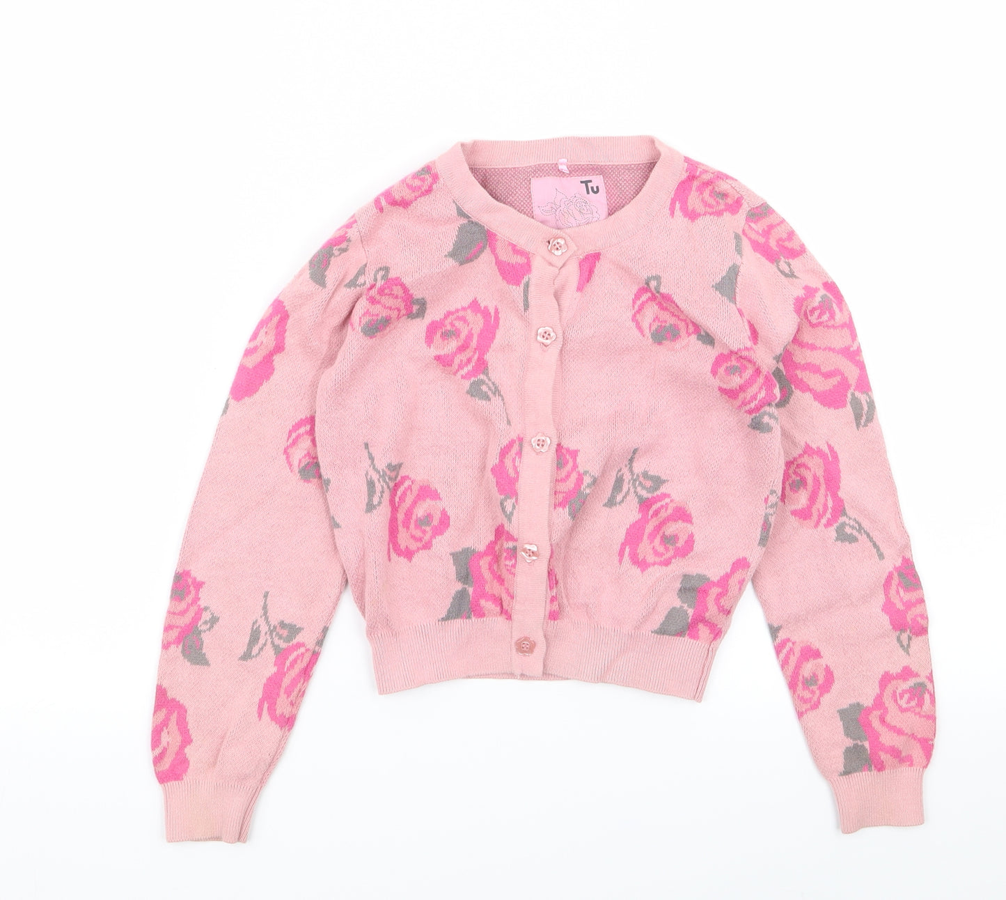 TU Girls Pink Floral  Cardigan Jumper Size 6 Years