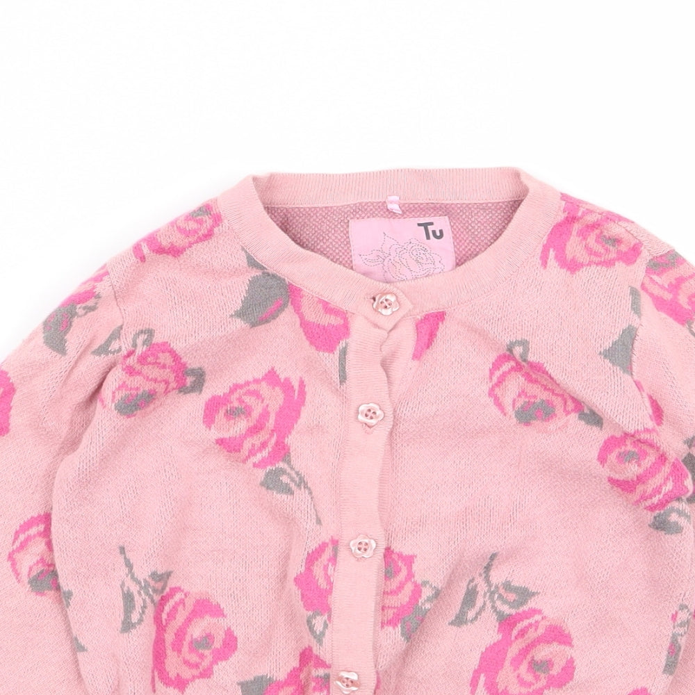 TU Girls Pink Floral  Cardigan Jumper Size 6 Years