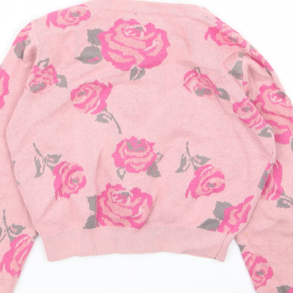 TU Girls Pink Floral  Cardigan Jumper Size 6 Years