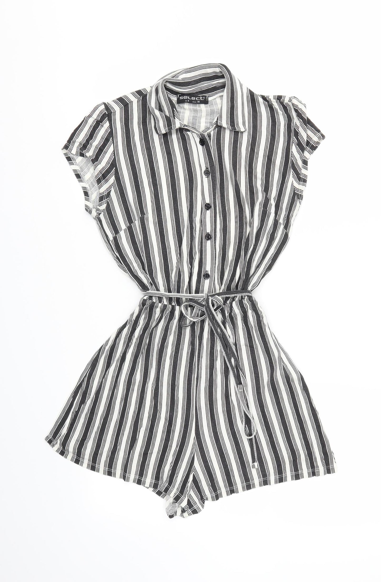 Select Womens Black Striped  Jumpsuit One-Piece Size 8