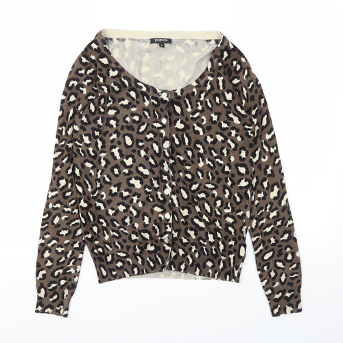 Papaya Womens Brown Animal Print  Cardigan Jumper Size 8