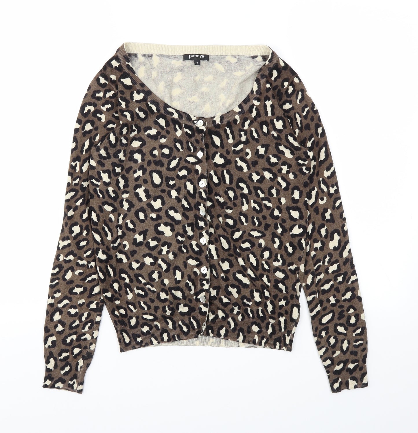Papaya Womens Brown Animal Print  Cardigan Jumper Size 8