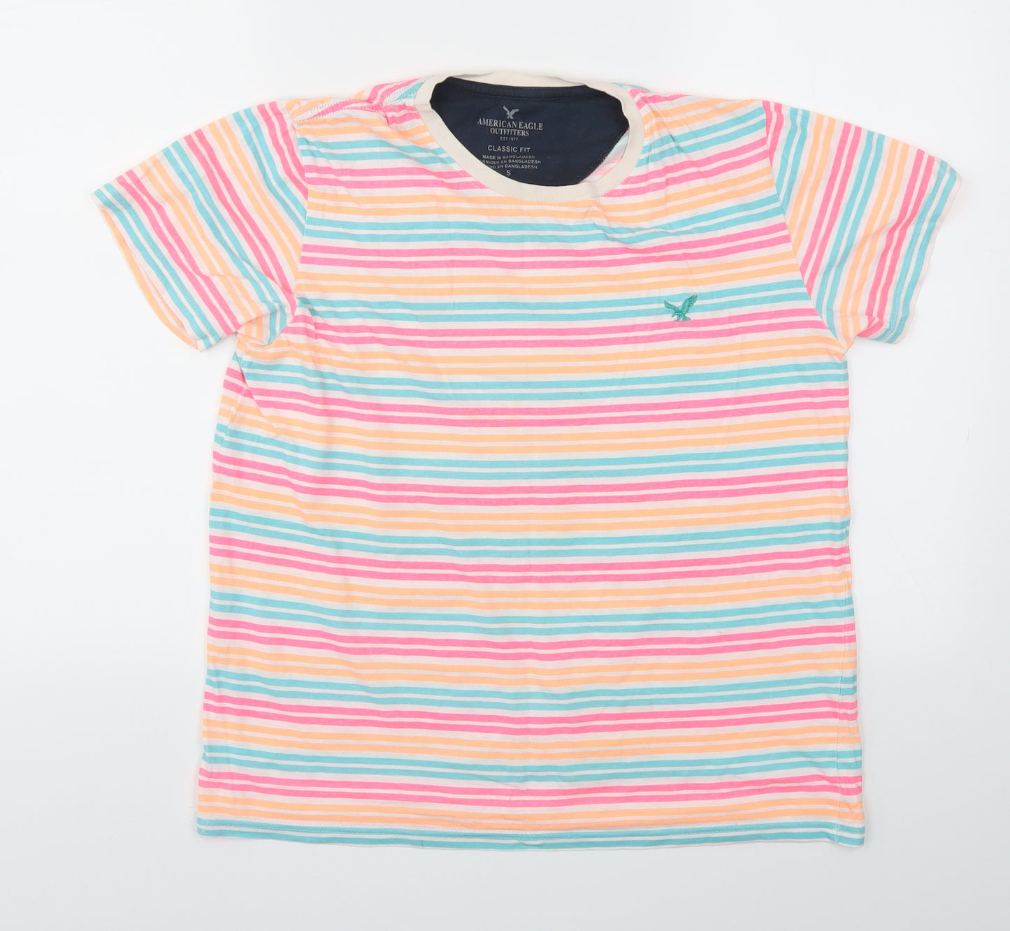 AMERICANEGLE Mens Multicoloured Striped   T-Shirt Size S