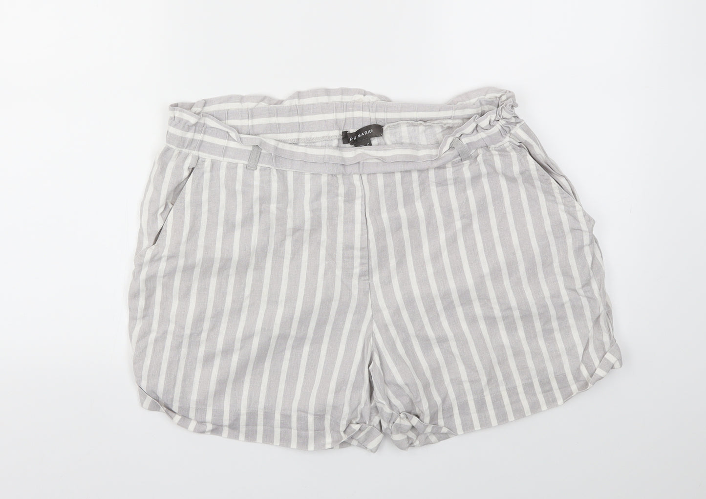 Primark Womens Grey Striped  Cut-Off Shorts Size 14 - Stretch waistband