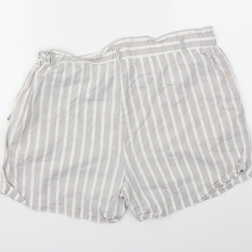 Primark Womens Grey Striped  Cut-Off Shorts Size 14 - Stretch waistband