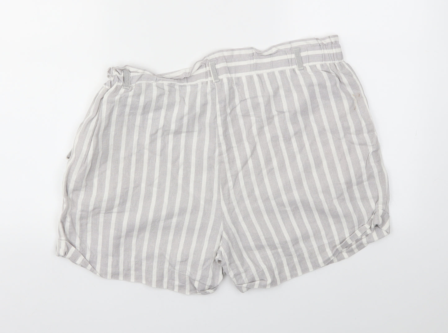 Primark Womens Grey Striped  Cut-Off Shorts Size 14 - Stretch waistband