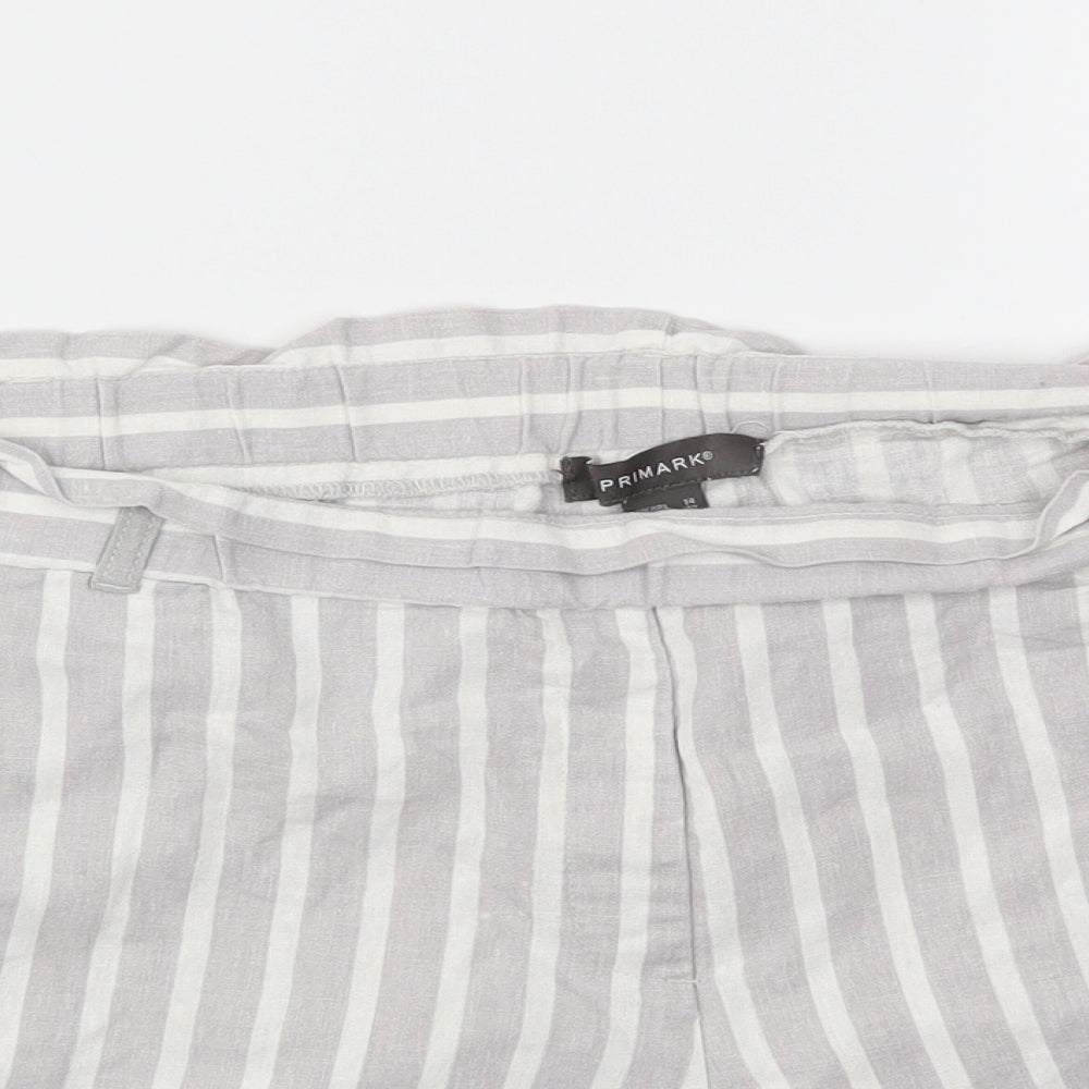 Primark Womens Grey Striped  Cut-Off Shorts Size 14 - Stretch waistband