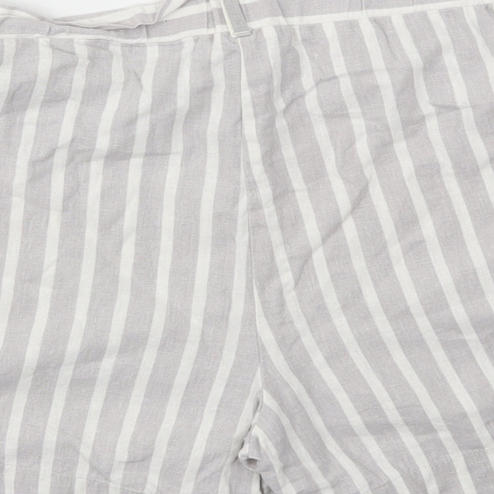 Primark Womens Grey Striped  Cut-Off Shorts Size 14 - Stretch waistband