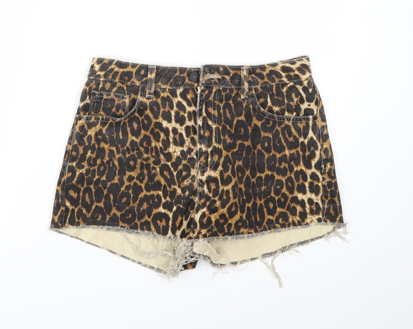DENIM&CO Womens Brown Animal Print  Cut-Off Shorts Size 10