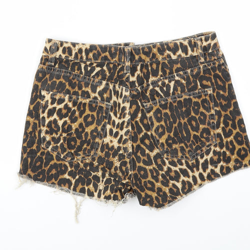 DENIM&CO Womens Brown Animal Print  Cut-Off Shorts Size 10