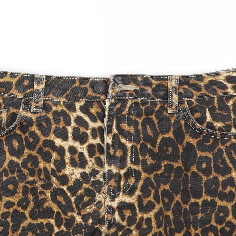 DENIM&CO Womens Brown Animal Print  Cut-Off Shorts Size 10
