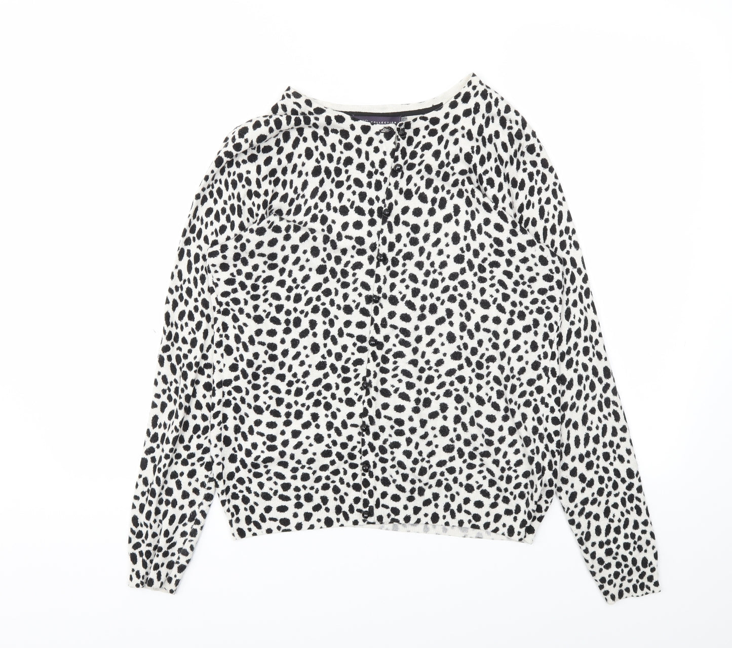 M&S Womens Black Animal Print  Cardigan Jumper Size 14