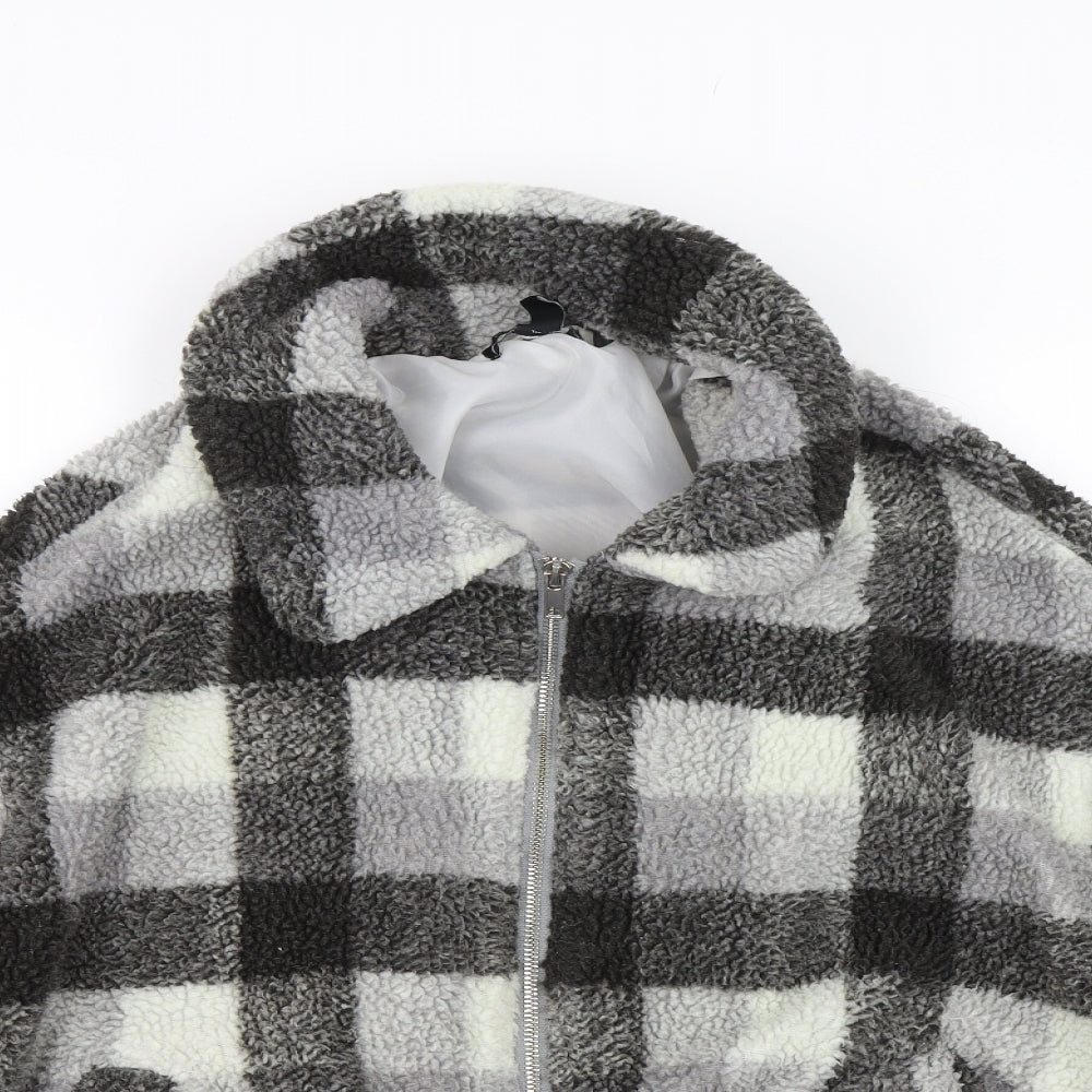 New Look Womens Black Check Fleece Jacket  Size 12