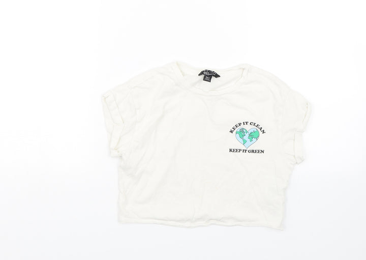 New Look Girls White Cropped T-Shirt Size 9 Years
