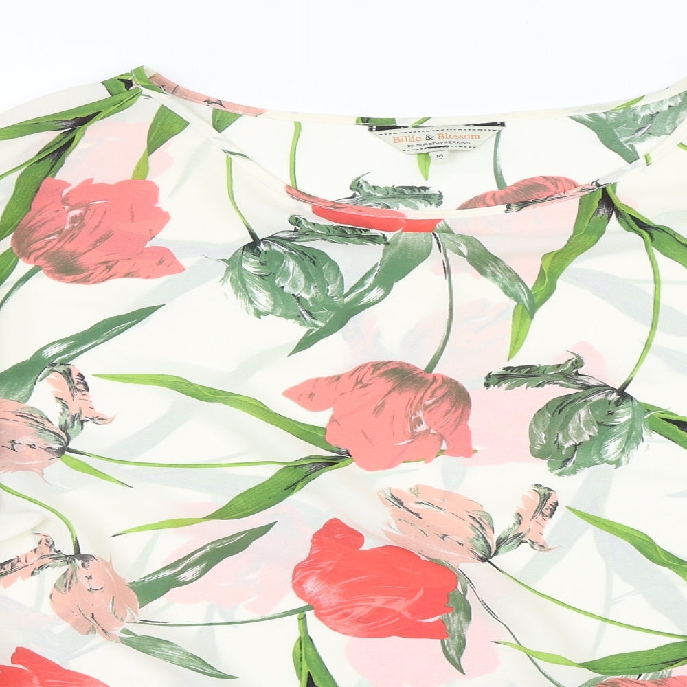 Dorothy Perkins Womens White Floral  Basic Blouse Size 16  - Transparent