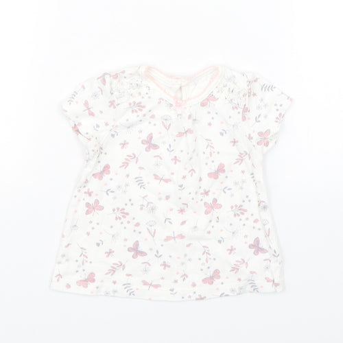 George Girls White Floral  Basic T-Shirt Size 0-3 Months  - Butterflies