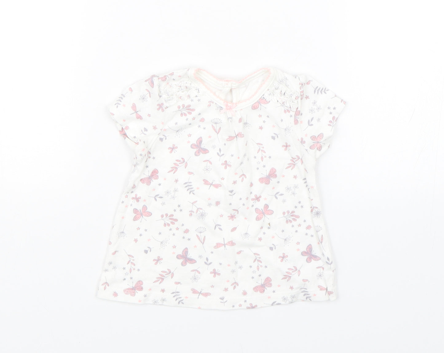 George Girls White Floral  Basic T-Shirt Size 0-3 Months  - Butterflies