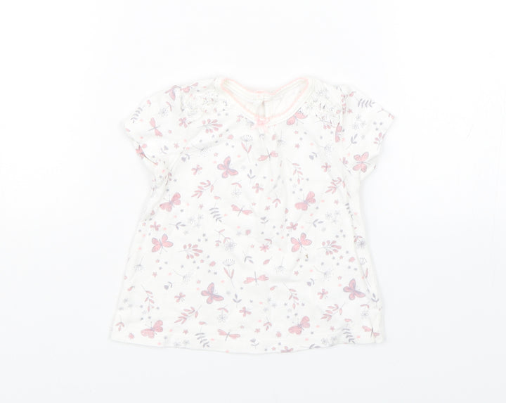 George Girls White Floral  Basic T-Shirt Size 0-3 Months  - Butterflies