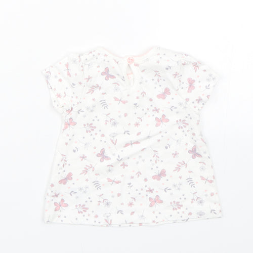 George Girls White Floral  Basic T-Shirt Size 0-3 Months  - Butterflies