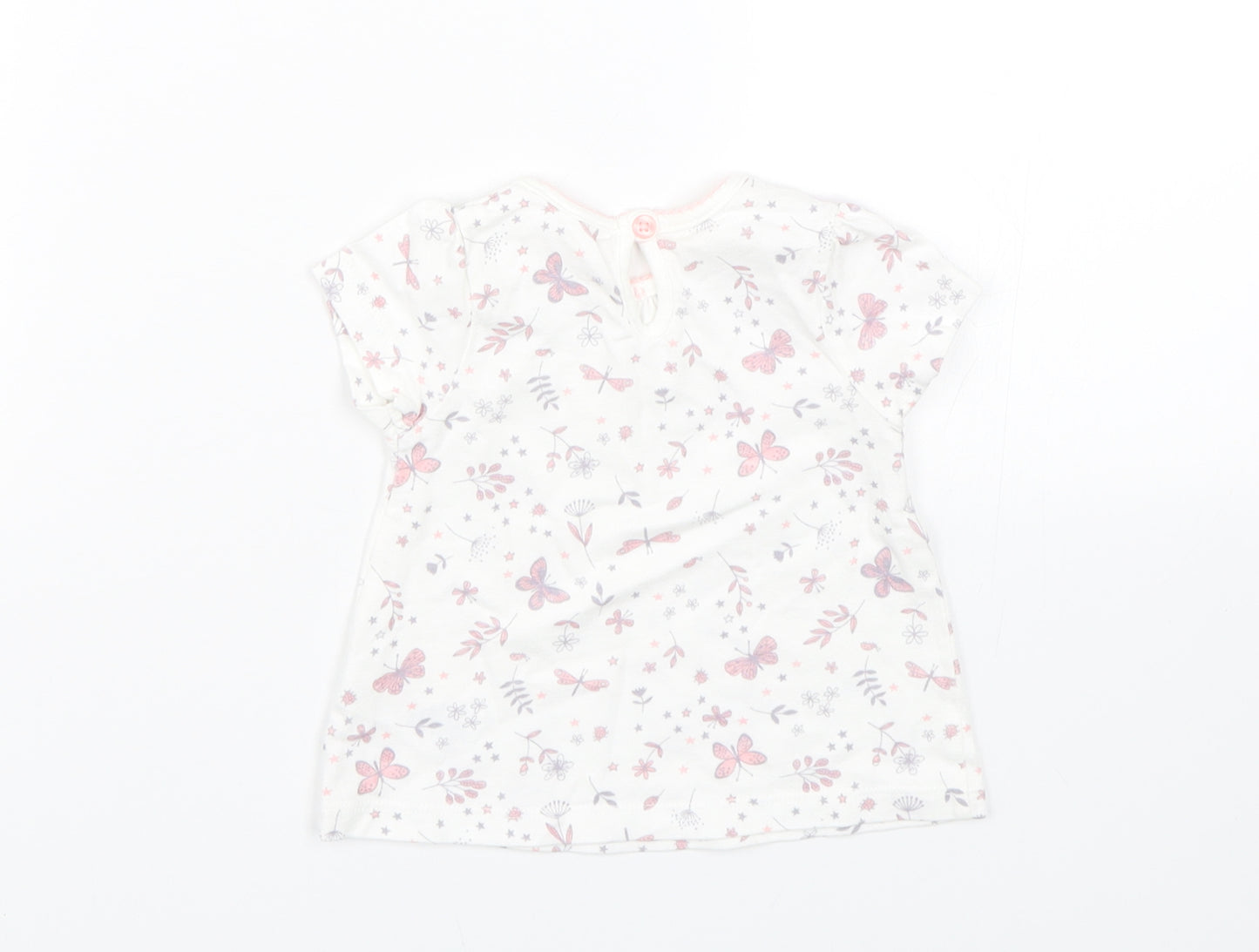 George Girls White Floral  Basic T-Shirt Size 0-3 Months  - Butterflies
