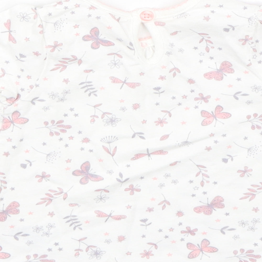 George Girls White Floral  Basic T-Shirt Size 0-3 Months  - Butterflies