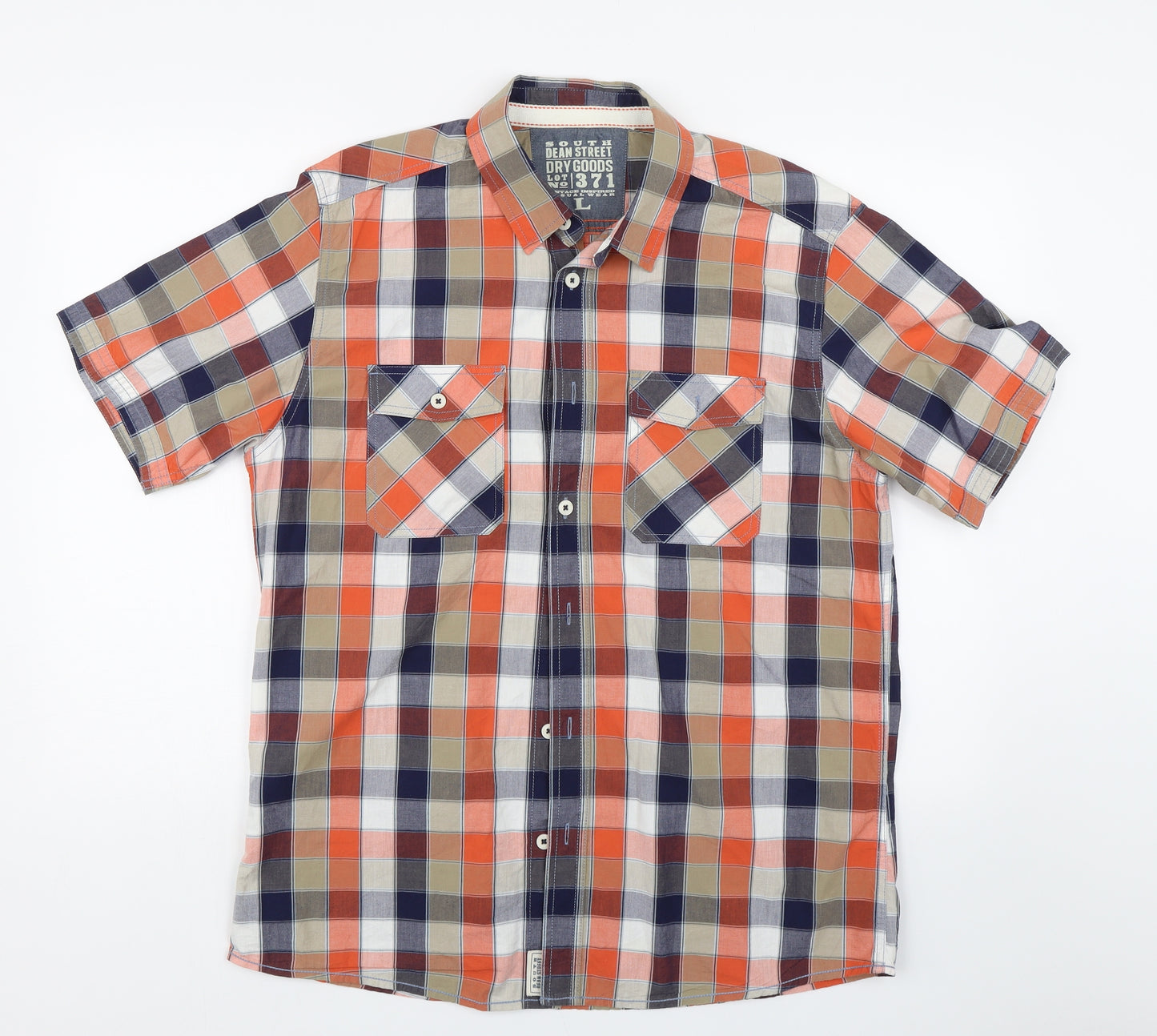 George Mens Orange Check   Dress Shirt Size L