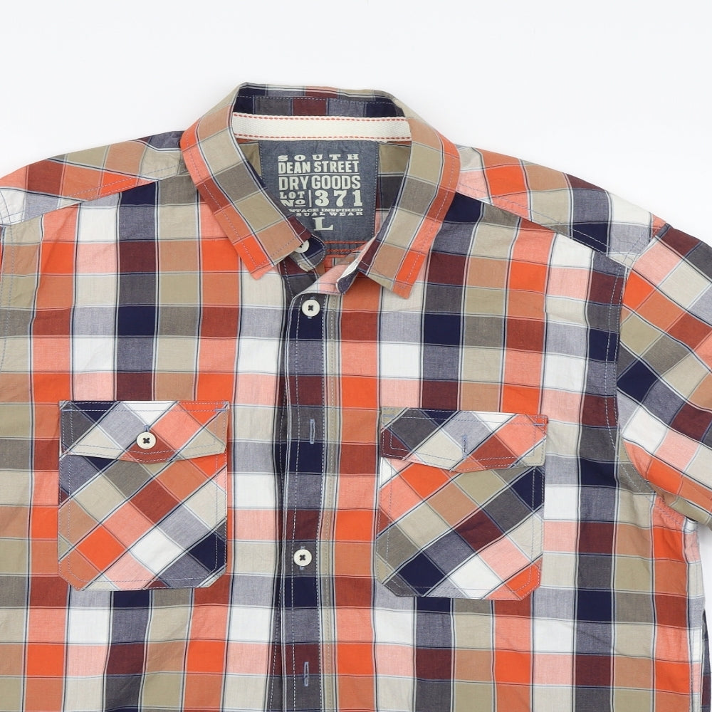 George Mens Orange Check   Dress Shirt Size L