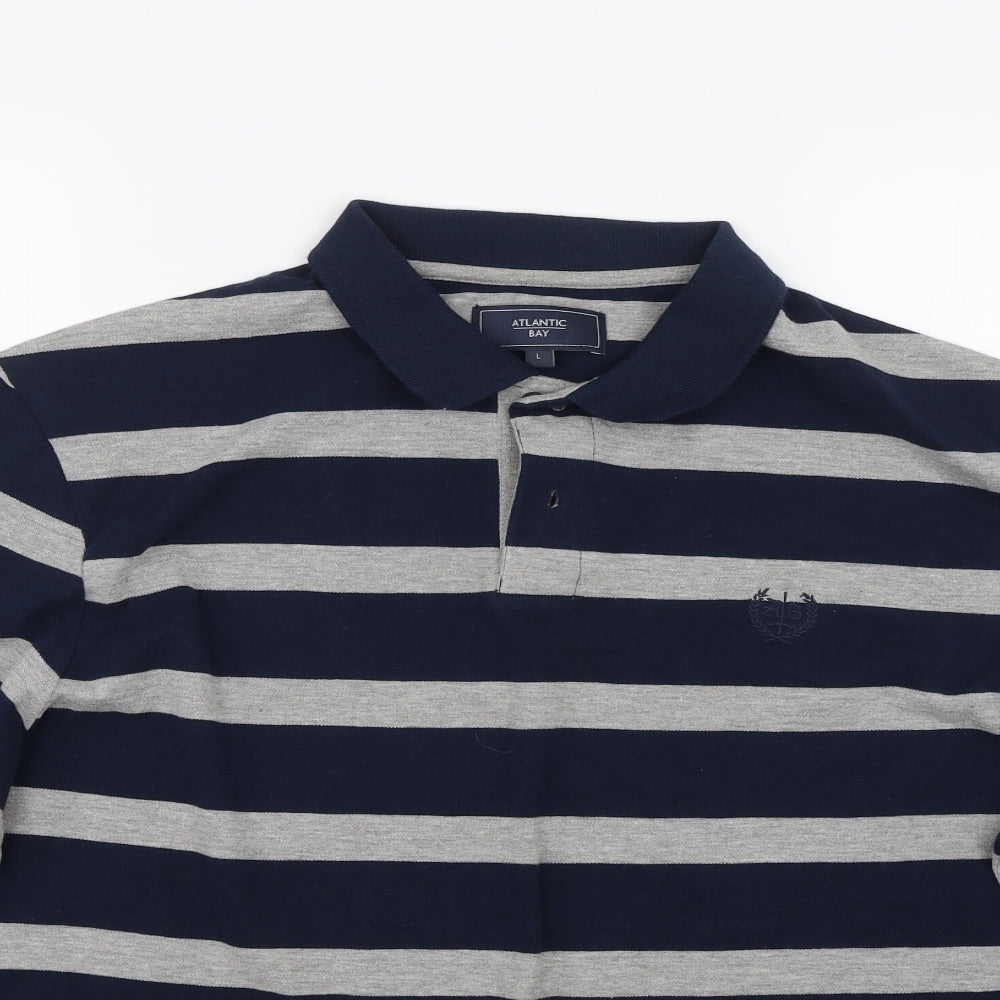 BHS Mens Blue Striped   Polo Size L