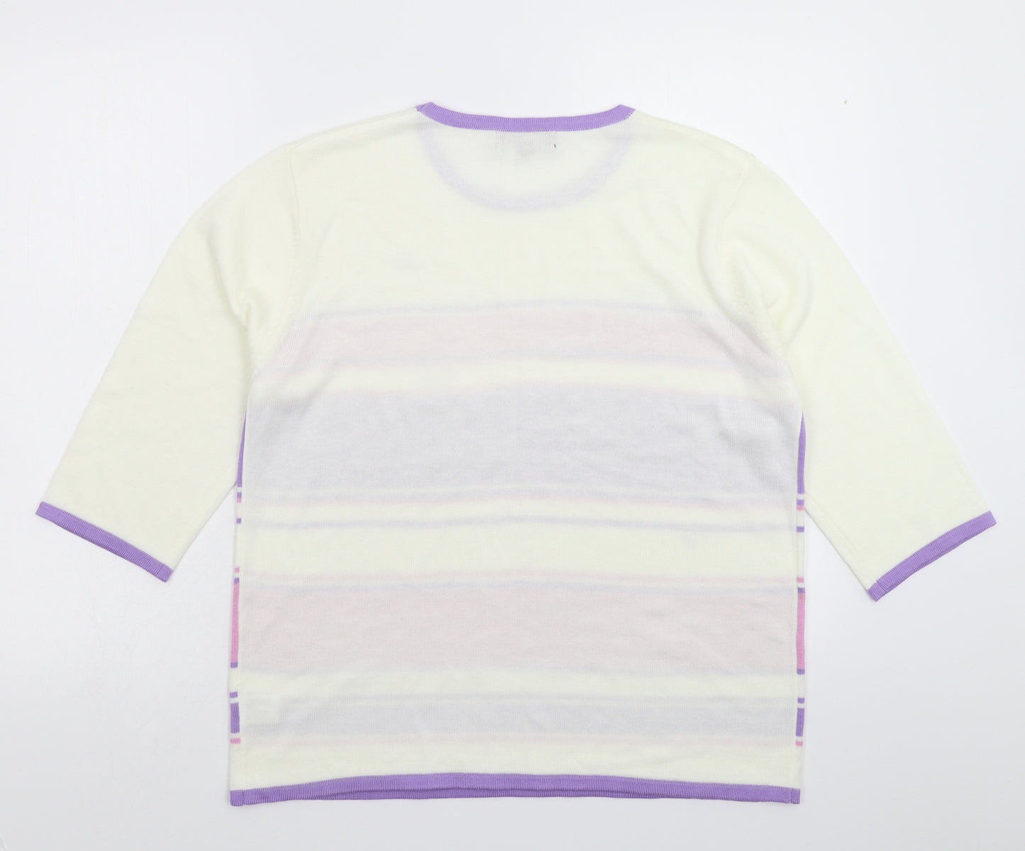 Mudflower Womens White Striped Knit Pullover Jumper Size XL