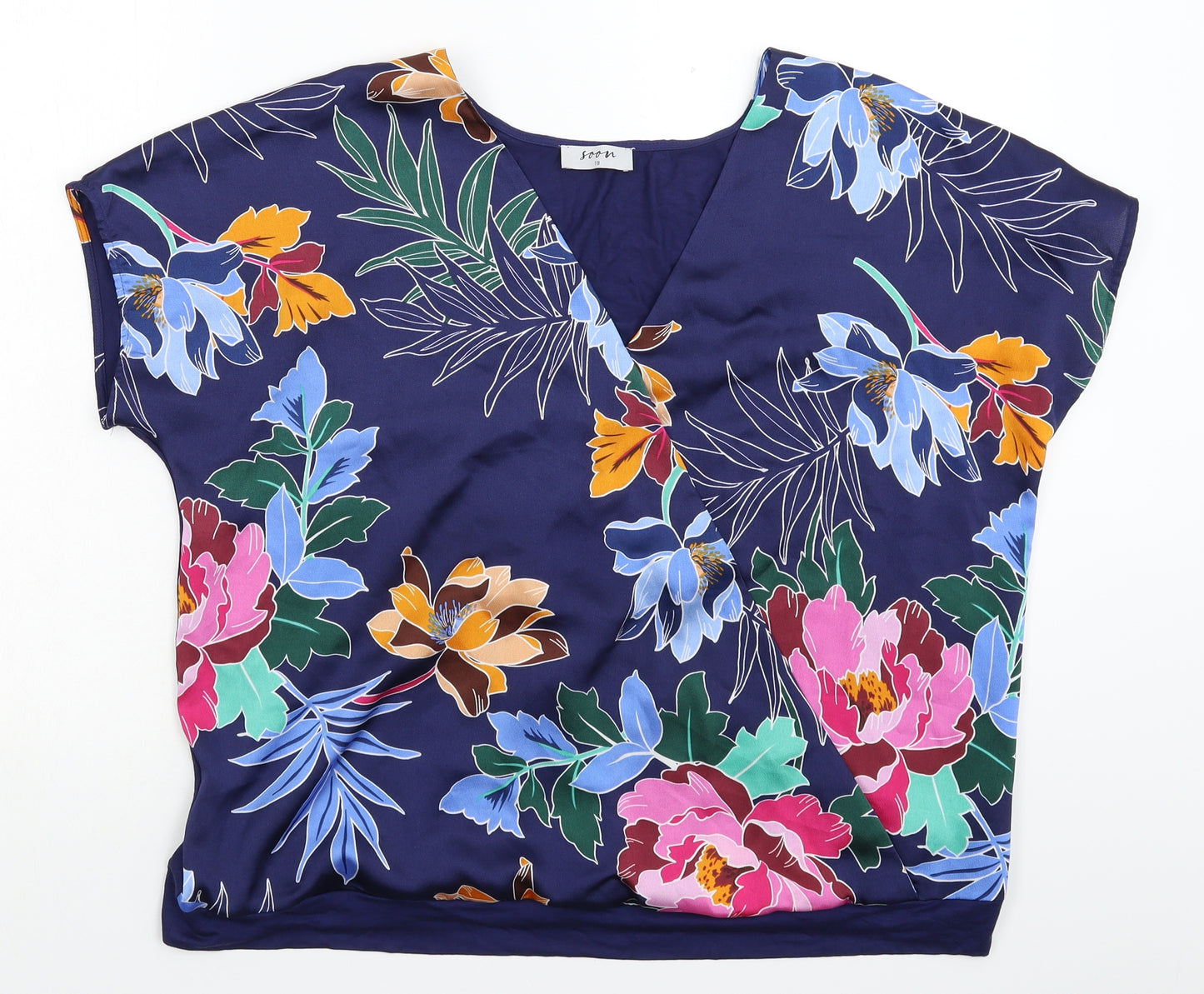 Soon Womens Blue Floral  Basic Blouse Size 18