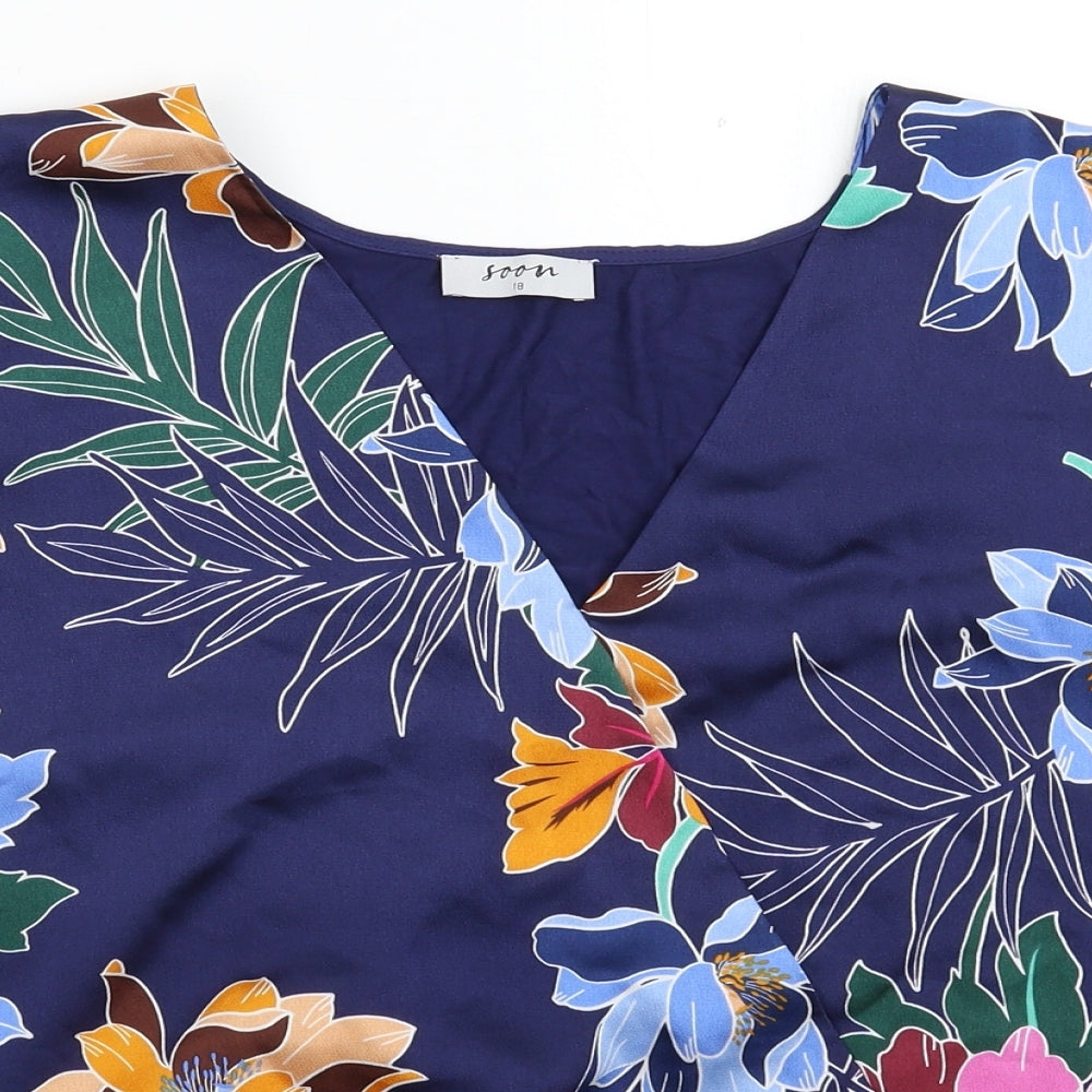 Soon Womens Blue Floral  Basic Blouse Size 18
