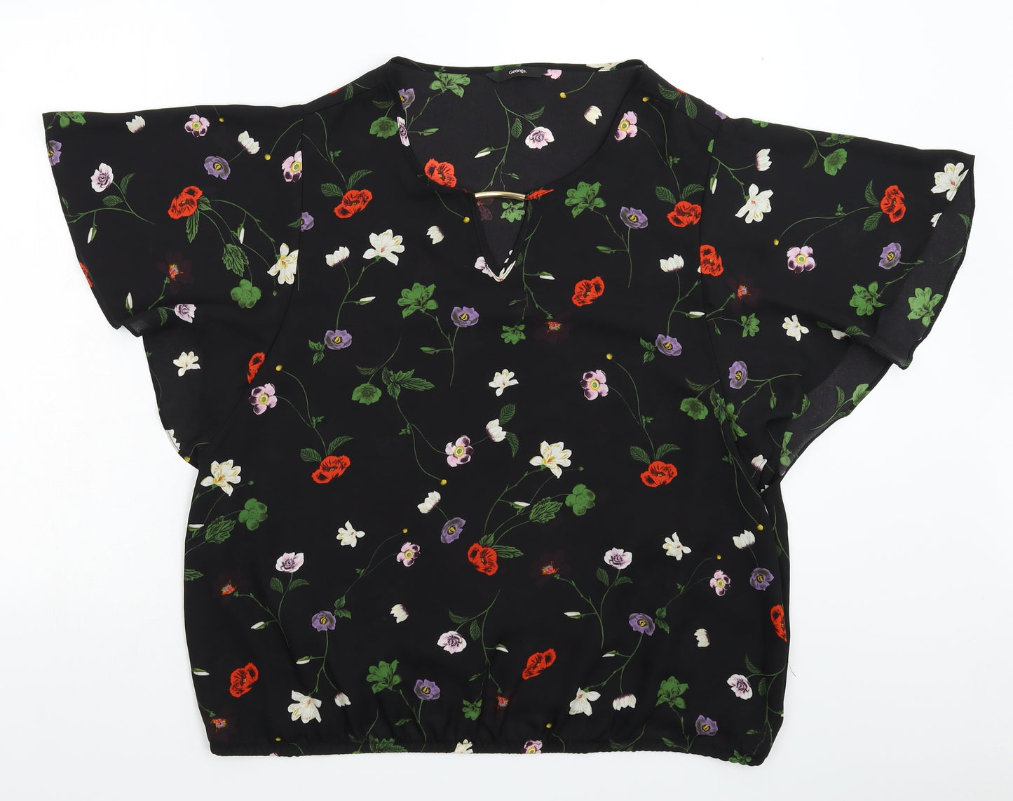 George Womens Black Floral  Basic Blouse Size 18
