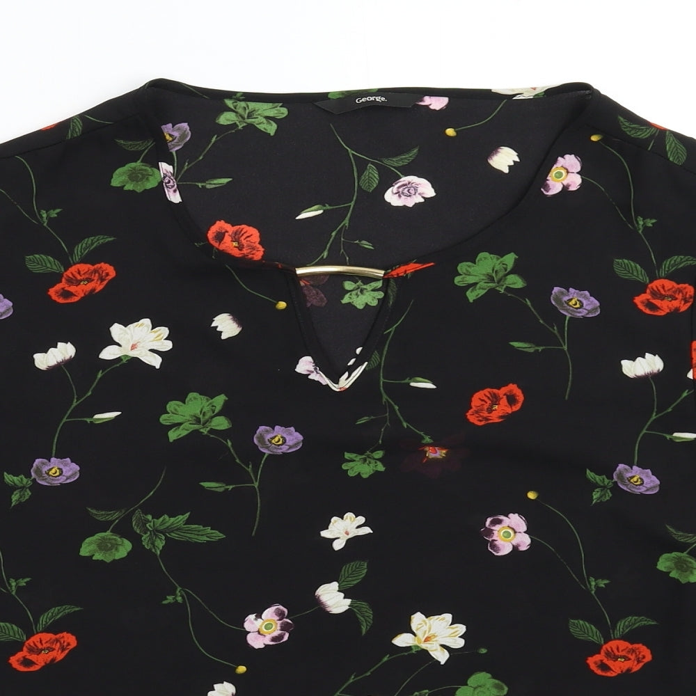 George Womens Black Floral  Basic Blouse Size 18