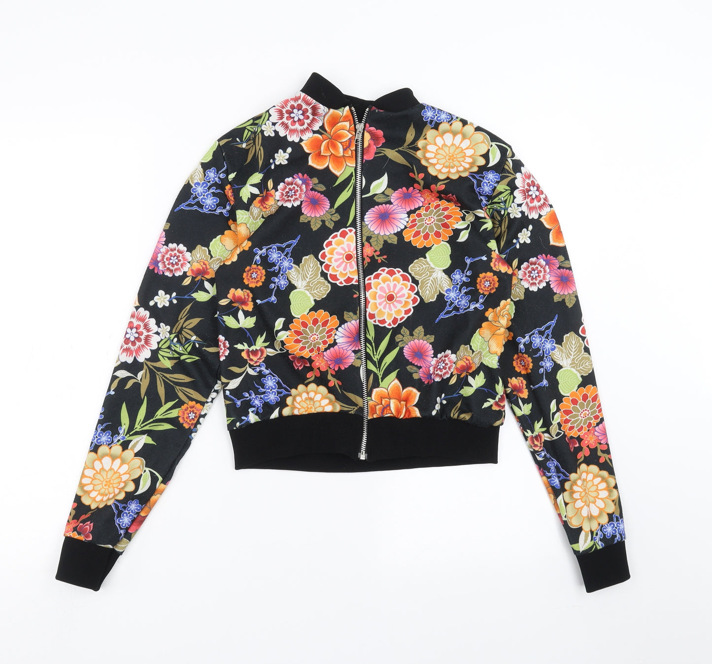 Boohoo Womens Black Floral  Bomber Jacket Jacket Size 8