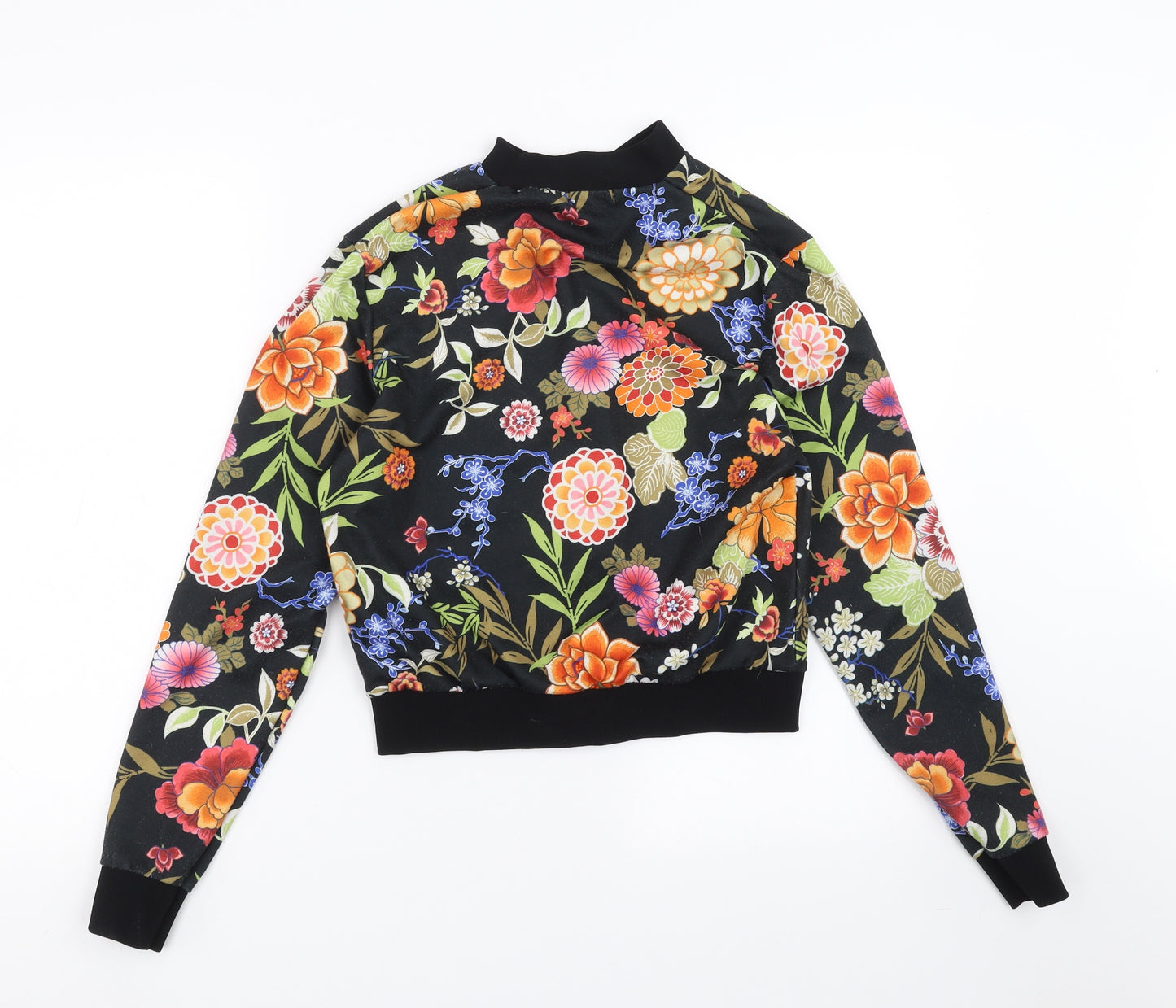 Boohoo Womens Black Floral  Bomber Jacket Jacket Size 8