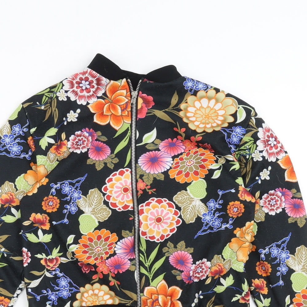 Boohoo Womens Black Floral  Bomber Jacket Jacket Size 8