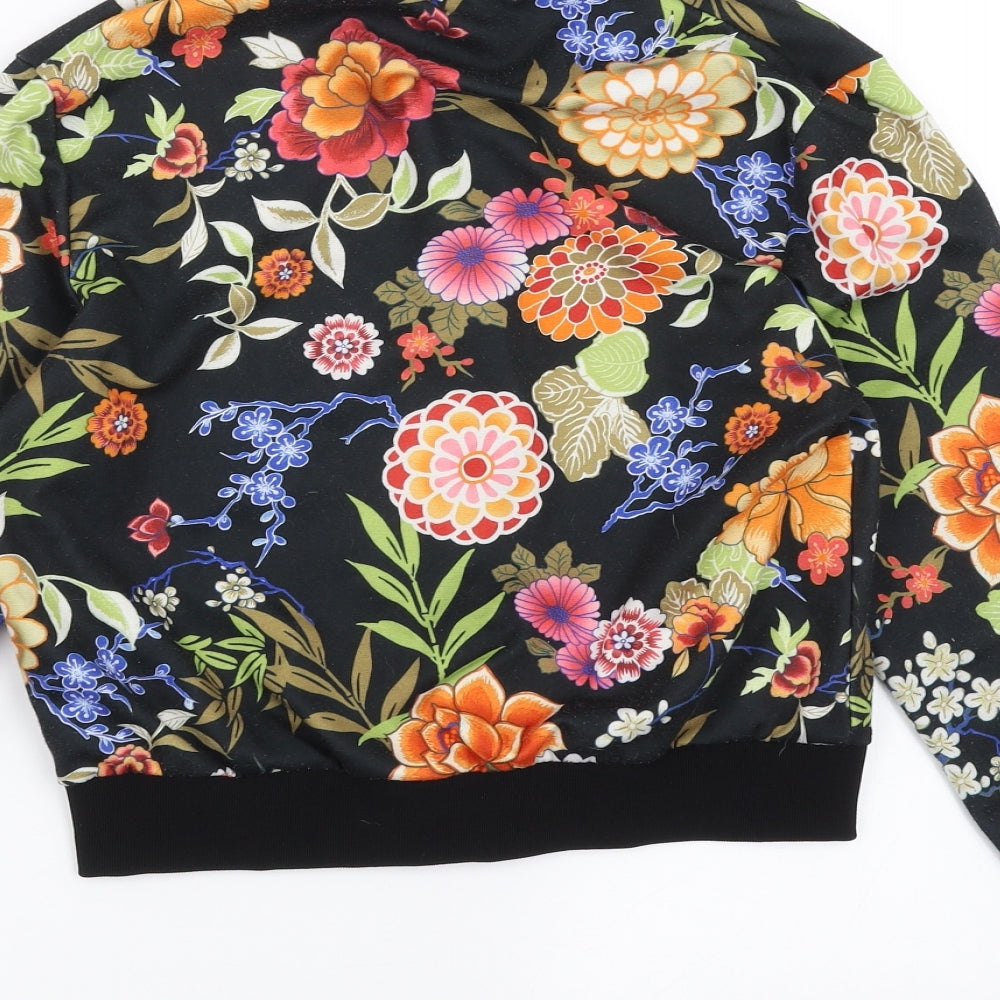 Boohoo Womens Black Floral  Bomber Jacket Jacket Size 8